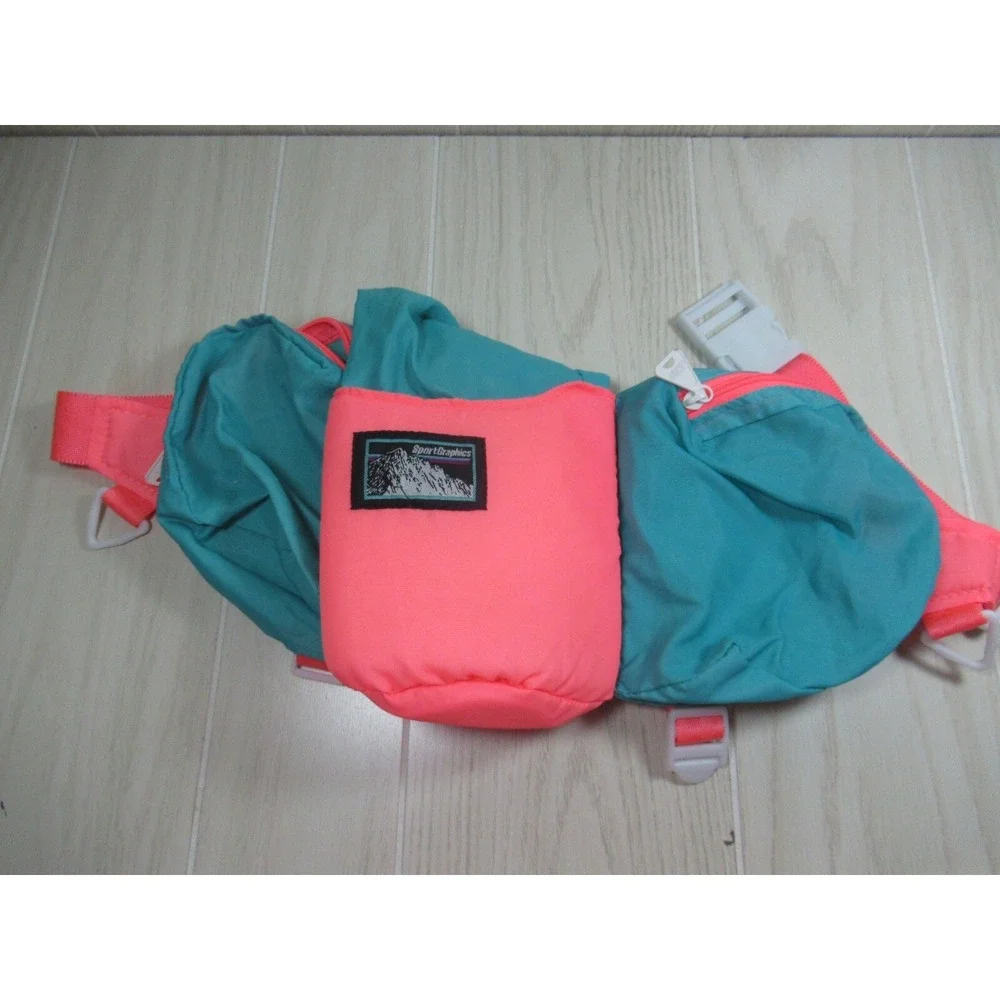 Sport Graphics Fanny Pack Fluorescent Pink-Peach & Teal Blue bum bag vintage